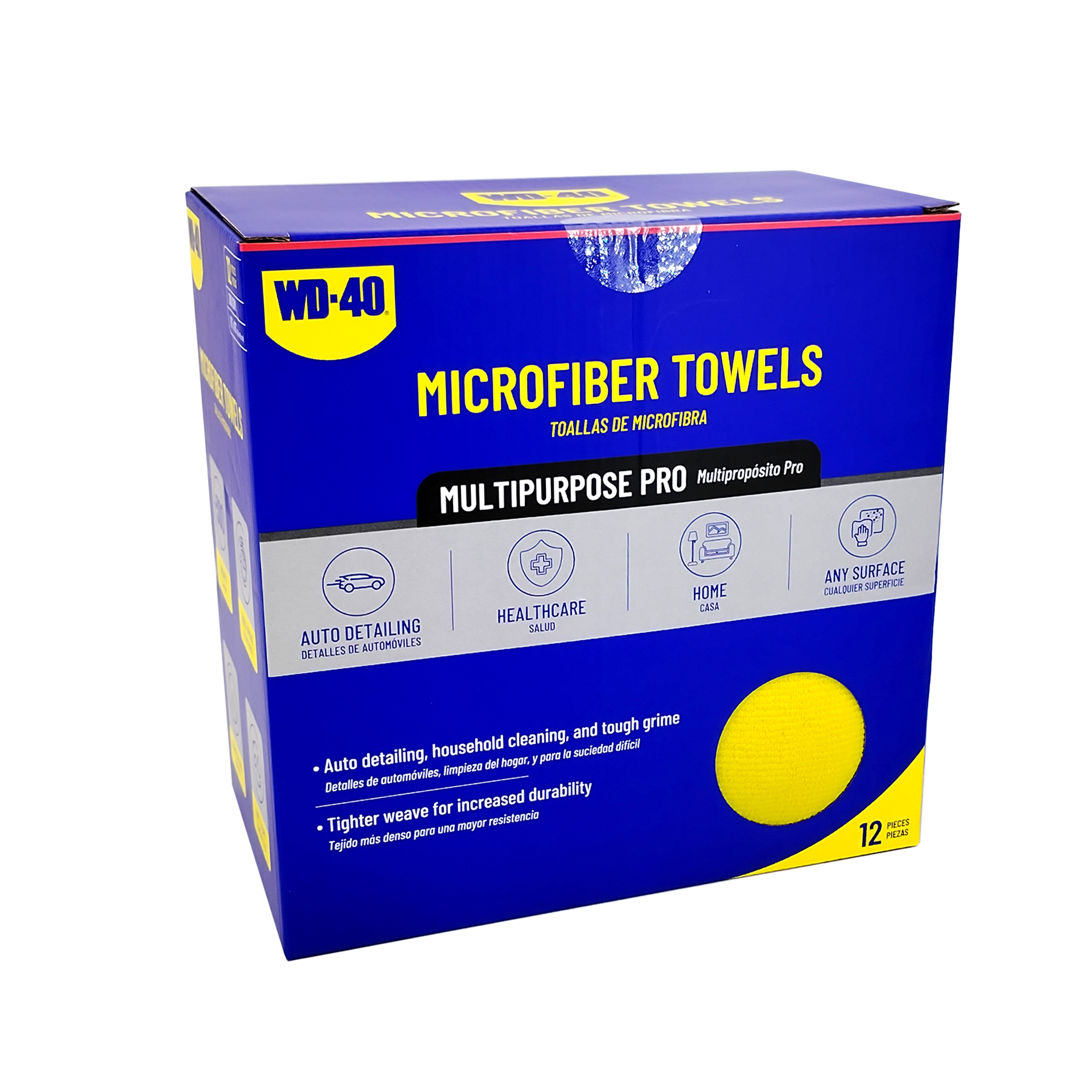 WD-40 Multipurpose PRO Microfiber Towel — Yellow, 12 Pack, 280 GSM, Scratch-Free, Model# L40145